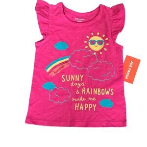 NWT Girl's Joe Fresh  Hot Pink Short Sleeve Rainbow Shirt Size 4